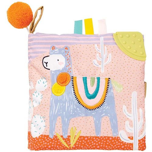 Manhattan Toy Llama Themed Soft Baby Activity Book with Squeaker, Crinkle Paper and Baby-safe Mirror Small - Llama Soft Book