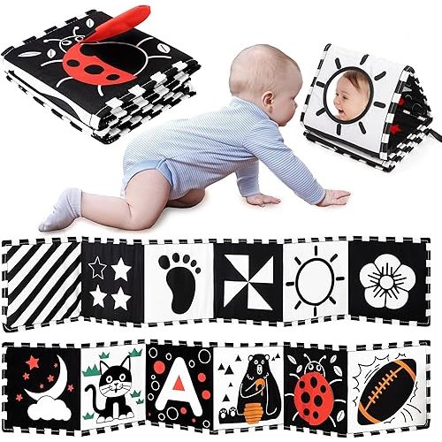 URMYWO Black and White Baby Toys, Tummy Time High Contrast Newborn Toys 0-3 Months, Soft Baby Book, Visual Stimulation Montessori Sensory Infant Toys 0-6-12 Months, Shower Gift, Easter Basket Stuffers