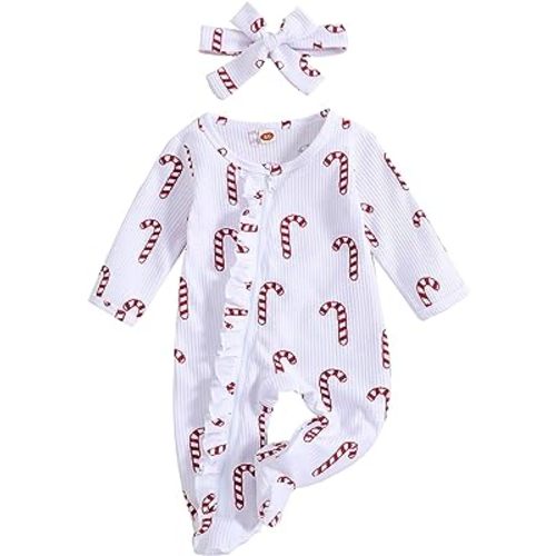 Newborn Baby Girls Christmas Outfit Infant White Footie Romper