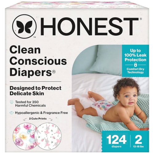 Honest Diapers, Size 2 (12-18 lbs), 124 Count