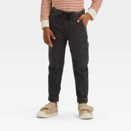 Toddler Boys' Pull-on Denim Cargo Jogger Pants - Cat & Jack™ Black 12m: Midweight Stretch, Drawstring Waist, Skinny Leg