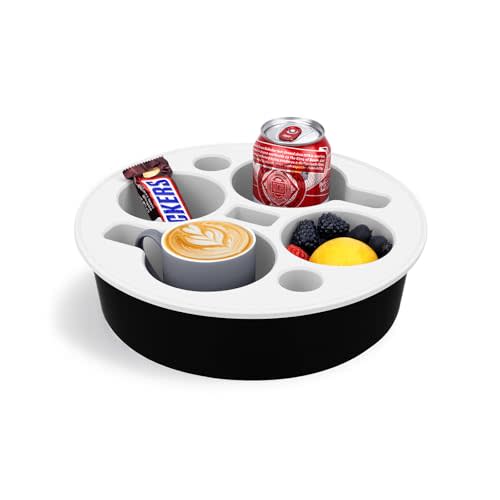 Bonfixe 【NO-Spill Stable with Thickened Plastic Bottom】 Couch Cup Holder Tray with ‌Weighted and Thickened Round Base. More Stable and Drop-Proof, no More Spills, Very Good for Shaky Hands.