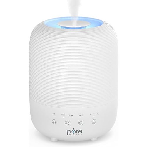 Pure Enrichment HUME Sense Top Fill Humidifier -Auto Mode Humidity Sensor, 3 Mist Settings, Patented Magnetic Suspension, Optional Night Light, Optional Aromatherapy, Sleep Mode & Auto Shut-Off