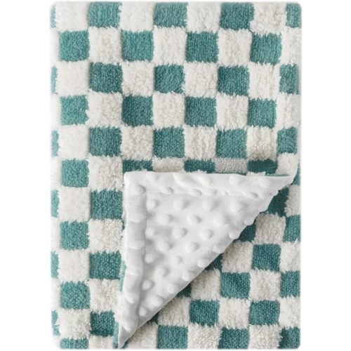 Soft Checkered Baby Blankets for Unisex Girls or Boys Breathable Gender Neutral Nursery Double Layer Blankets with Dotted Backing for Newborn Toddlers (30” X 40”)