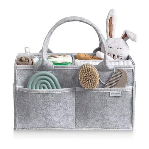 PUTSKA Baby Diaper Caddy Organizer - Nursery Storage Basket for Diaper Station, Baby Basket Shower Gifts List and Registry Must-Haves, Newborn Essentials, Nursery Decor for Boy or Girl-Grey,ExtraLarge
