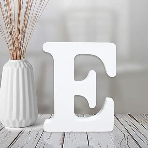 AOCEAN 4 Inch White Wood Letters Unfinished Wood Letters for Wall Decor Decorative Standing Letters Slices Sign Board Decoration for Craft Home Party Projects (E)