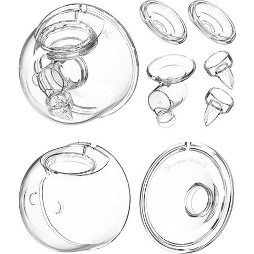 Wearable Breast Pump Replacement Parts, Milk Collector Cup Accessories, Compatible with TSRETE S12 S9 Kmaier S12, Include Duckbill Valve, 24mm Flange, Silicone Diaphragm, Linker
