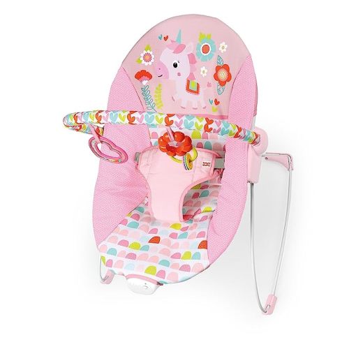 Bright Starts Baby Bouncer Soothing Vibrations Infant Seat - Removable -Toy Bar, Nonslip Feet, 0-6 Months Up to 20 lbs (Fancy Fantasy, Pink Unicorn) - Fanciful Fantasy
