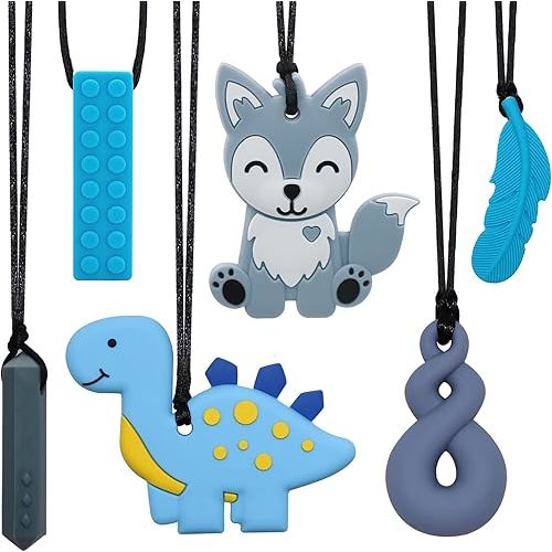 Chew Necklaces for Sensory Kids, Sensory Toys for Kids with Autism, ADHD, SPD, 6 Pack Chewy Necklace for Anxiety Fidgeting Relief