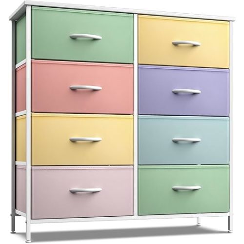 Sorbus Kids Dresser with 8 Drawers - Furniture Storage Chest Tower Unit for Bedroom, Hallway, Closet, Office Organization - Steel Frame, Wood Top, Tie-dye Fabric Bins (Pastel 1)