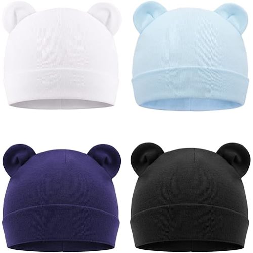 4 Pieces Baby Beanie Newborn Toddler Soft Cute Knit Hat Hospital Hats for Baby Boys Infant Cap Beanies