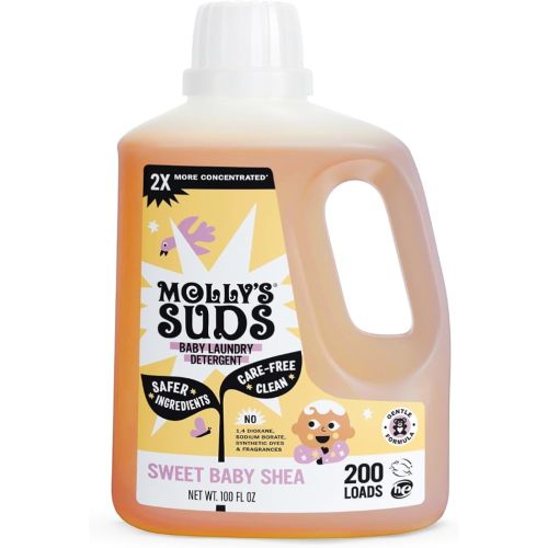 Molly's Suds Baby Liquid Laundry Detergent | Removes Formula, Poop & Spit-Up Stains | Extra Gentle for Infants, Babies, Toddlers (Sweet Baby Shea, 100 Loads)