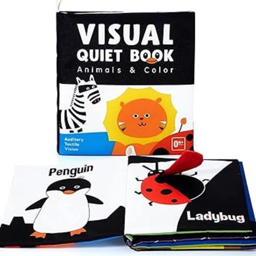 beiens Soft Baby Books, High Contrast Black and White Books NonToxic Fabric Touch and Feel Crinkle Cloth Books Early Educational Stimulation Toys for Infants Toddlers, Baby Girl & Baby Boy Gift Animal