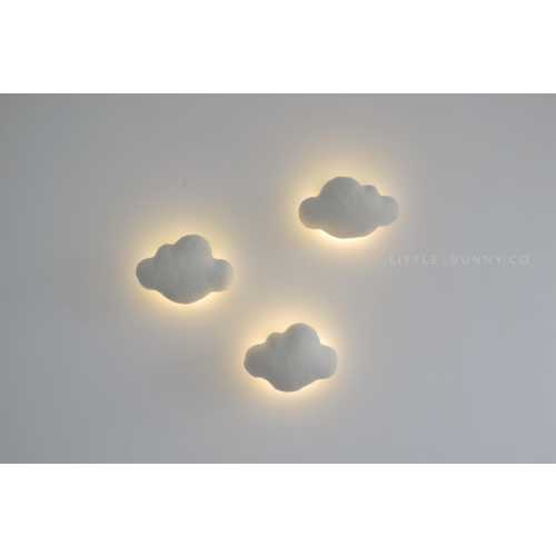 Cloud walls decor nursery light set , Handmade Bouclé Wall Decor with Teddy Bear, Moon, Clouds, and Stars – Soft Night Light for Nursery