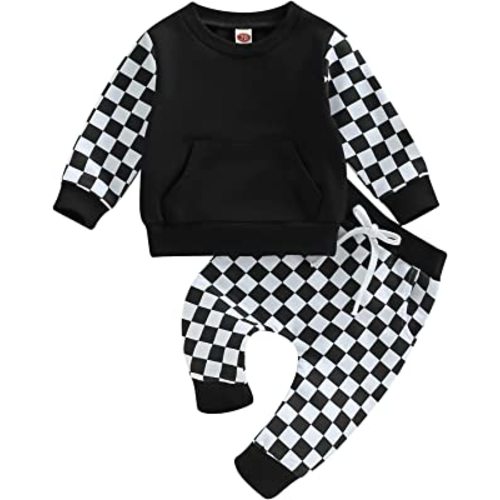 Wassery Toddler Baby Boy Summer Clothes Infant Checkerboard Short Sleeve  T-Shirt Plaid Shorts Set 2PCS Checkered Outfit 0-3T 