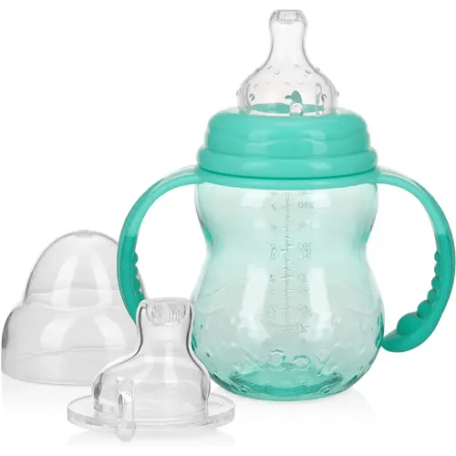 Nuby 3 Stage Tritan Wide Neck Grow with Me No-Spill Bottle to Cup, 8 Oz, Teal