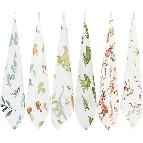 LifeTree 6 Pack Baby Muslin Washcloths for Unisex, 70% Viscose from Bamboo and 30% Cotton Wash Cloth Set for Baby Face Body, Soft for Newborn Infants Kids Girls and Boys