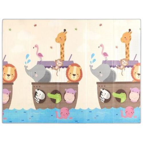Dream On Me Play Time Reversible & Water-resistant Baby Play Mat, Happy Animals & Footprint
