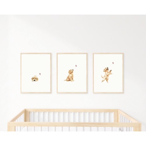 Golden Retriever Puppy Nursery Print Wall Art Print for Pink Butterfly Room Nursery Wall Art Printable Wall Art Set of 3 Gift for Dog Lover