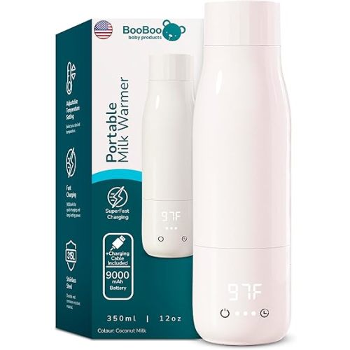 Booboo® Portable Milk Bottle Warmer for Travel | Fast Heating for Breast Milk, Formula Milk & Water | Large Capacity, Long Battery Life - Ideal for Cars, Planes & On The Go