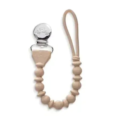 Itzy Ritzy Silicone Pacifier Clip – 100% Food Grade Silicone Pacifier Strap with Clip Keeps Pacifiers, Teethers & Small Toys in Place – Features One-Piece Design & Cord (Toast)