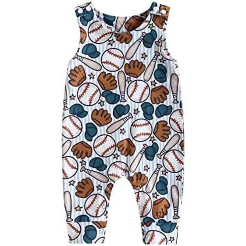 Omkzanbi Newborn Baby Girl Boy Baseball Outfit Romper Sleeveless Jumpsuit Football Bodysuit Unisex Cute Summer Clothes 0-18M