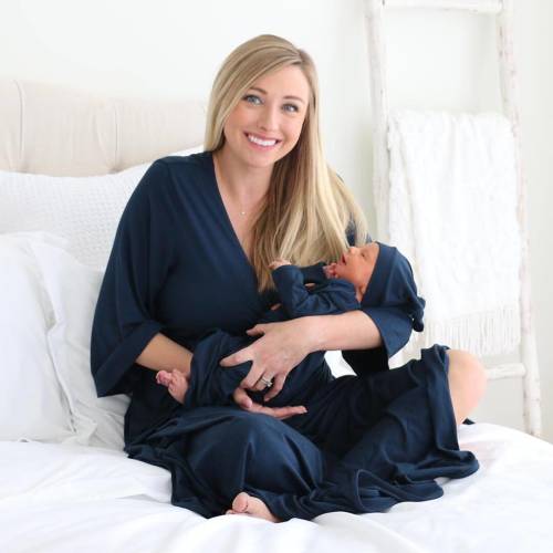 Solid Dark Navy Bamboo Knit Maternity Robe