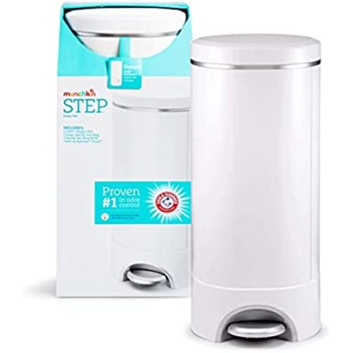 Munchkin Step Diaper Pail Powered by Arm & Hammer, #1 in Odor Control, Award-Winning, Includes 1 Refill Ring and 1 Snap, Seal & toss Bag