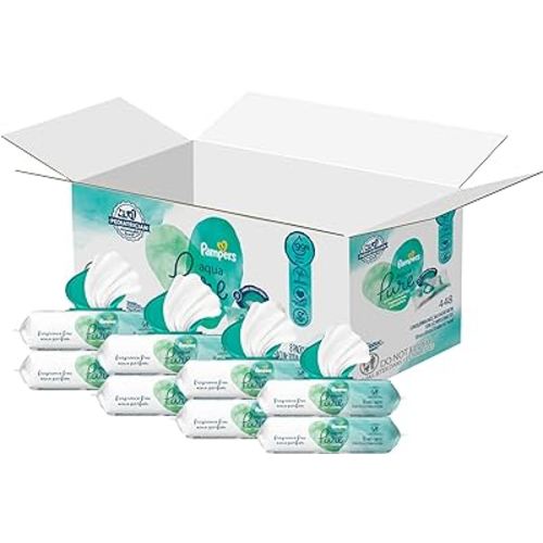 Pampers Aqua Pure Sensitive Baby Wipes - 448 Count, 99% Water, Hypoallergenic, Unscented