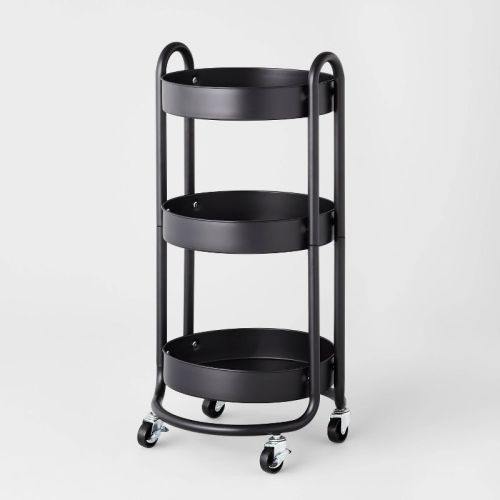 3 Tier Round Metal Utility Cart Black - Brightroom™: Rolling Storage With Casters, Powder-coated Steel, 31.44" Height
