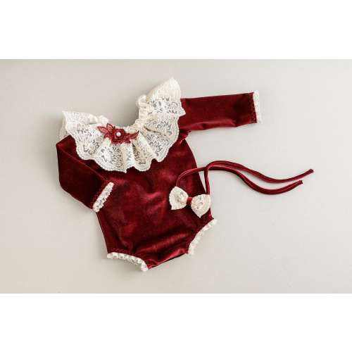 Christmas newborn girl outfit, Lace Velvet Newborn Outfit, Burgundy Newborn Romper, Newborn Photography Outfit, Newborn Props Set