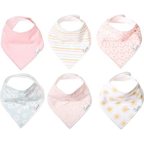 Copper Pearl Baby Bandana Bibs - 6 Pack Soft Cotton Baby Bibs for Drooling and Teething, Absorbent Drool Bibs for Baby Girl, Adjustable to Fit Newborns to Toddlers, Tons of Styles (Sunny Set)