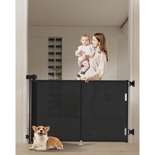 Upgrade 59" Retractable Baby Gates with Reinforced Strip Design to Prevent Crawling Through, 34" Tall Retractable Gate for Baby and Pet, 5 FT Baby Gates for Stairs, Doorways, Hallways