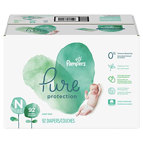 Diapers Newborn/Size 0 (< 10 lb), 92 Count - Pampers Pure Protection Disposable Baby Diapers, Hypoallergenic and Unscented Protection, Giant Pack (Old Version)