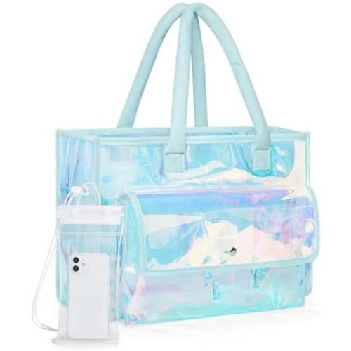 BAGSMART Waterproof Beach Bag for Women with Phone Pouch, Large Tote Bag for Pool, Travel and Vacation