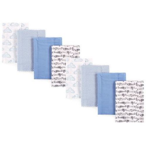 Hudson Baby Boys And Girls Cotton Poly Flannel Burp Cloths 8-pack, Airplane, One Size