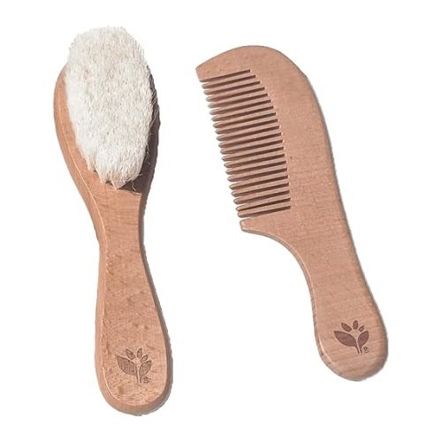 Baby Brush & Comb Set | Gently grooms baby's hair | Made of natural wood and bristles
