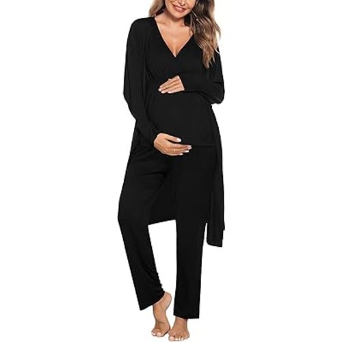 SWOMOG Maternity Nursing Robe Set 3 Piece Postpartum Breastfeeding Pajamas 3 in 1 Hospital Labor Delivery Pregnancy Pjs