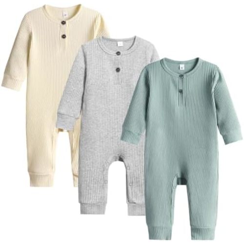 Bafeicao Baby Boy Girl 2/3 Pack Solid Romper Ribbed Short/Long Sleeve Bodysuit Jumpsuit Infant Knitted Outfits Clothes