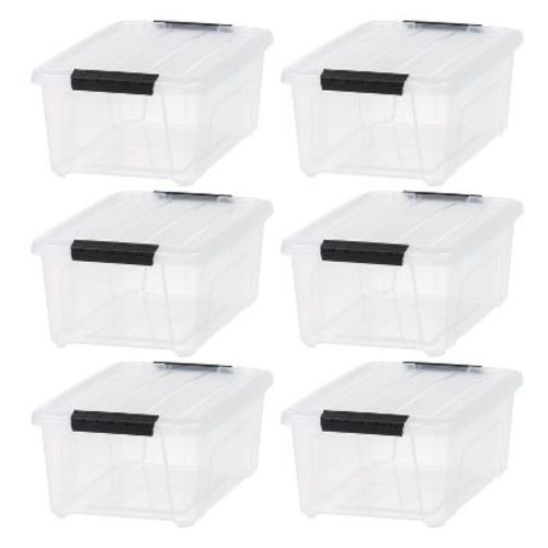 IRIS 13.5qt 6pk Plastic Storage Bins With Lids and Latching Buckles: Clear, Stackable, Universal Storage