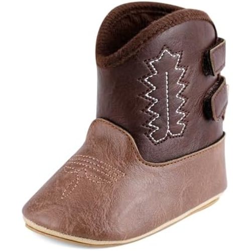 MK MATT KEELY Leather Western Boots Cowboy Bootie Soft Sole Non-Slip Crib Shoes for Baby Infant Toddler Girls Boys Newborn