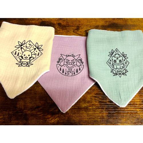 Pokemon Bandana Drool Bib - Pikachu Bulbasaur Gangar or Evee