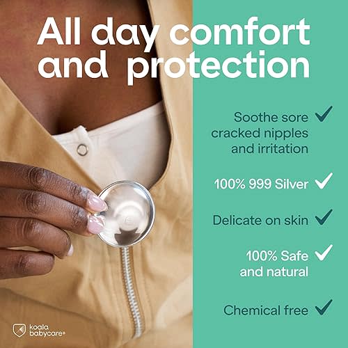 Koala Babycare The Original Nursing Cups 100% Silver – Nipple Shields for Nursing Newborn - Breastfeeding Essentials Protect and Soothe Cracked Nipples - Standard Size