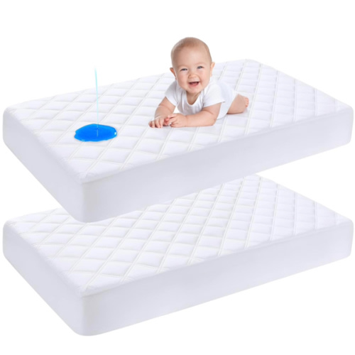 Yoofoss Waterproof Crib Mattress Protector 2 Pack, Quilted Crib Mattress Pad Cover Ultra Soft and Breathable, Machine Washable Toddler Mattress Protector for Standard Baby Crib Size 52''x28''