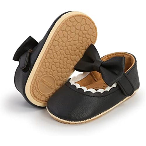 E-FAK Baby Girls Shoes Mary Jane Flats Shoes Anti-Slip Soft Rubber Sole Toddler First Walkers Princess Dress Shoes