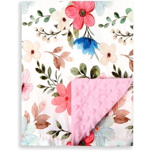 New Born Baby Girl Blanket Double Layer Fuzzy Toddler Throw Blankets Soft Plush Minky Daycare Baby Girls Blanket for Baby Shower Birthday Gift Pink 30 x 40 Inch (Floral, 1)