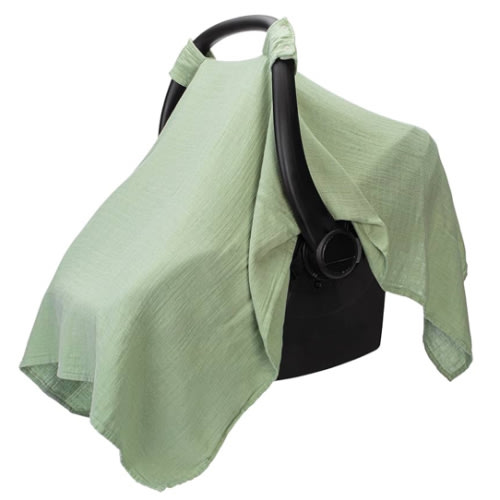 Comfy Cubs Baby Car Seat Cover - Soft, Breathable Bamboo Rayon and Muslin Cotton Blend - Lightweight Canopy for Sun, Bug, and Comfort Protection - Large Size Infant Seat Cover in Sage Design