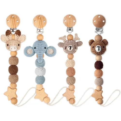 Handmade Knitted Christmas Pacifier Clip Holder for Boys and Girls,4 PCS Binky Clip Fits for Most Baby Pacifier