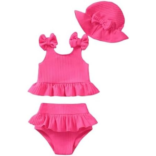 Mioglrie Baby Infant Swimsuit Girl Toddler Bathing Suit Girl Summer Beach Bikini Tankini Swimwear Hat 3-24 Months 2t-5t
