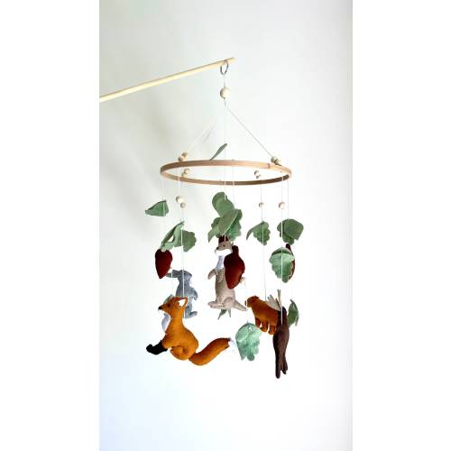 Woodland animal baby nursery mobile - forest creatures - moose, bear, fox, rabbit, otter, nuts felt hanging mobile - baby shower decor gift